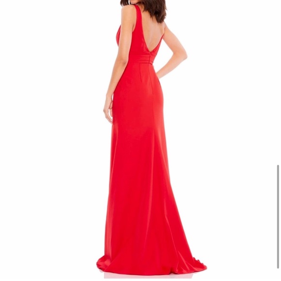 MAC DUGGAL Bow Shoulder V-Neck Gown Red Dress NEW Size 10 - Picture 7 of 14